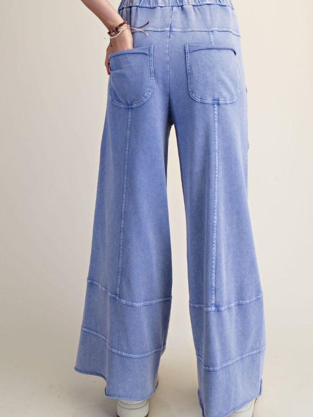 EASEL MINERAL WASHED TERRY KNIT PANTS 100% COTTON - Picture 4 of 4